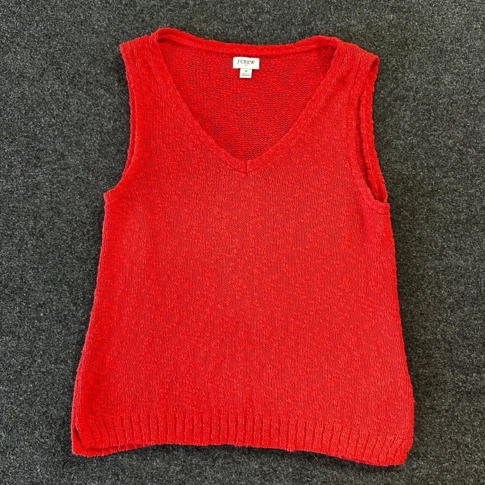 J.Crew Womens Red Textured Boucle Knit V-Neck Sweater Vest BR812 Size S